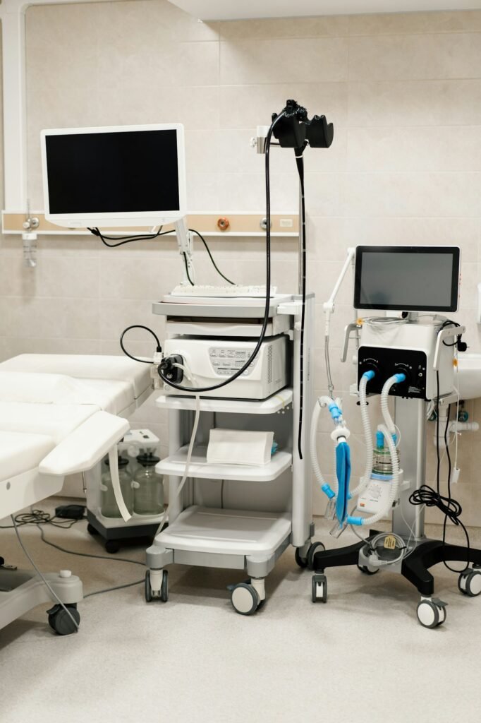 Medical equipment for gastroscopy in the office of the clinic a couch for patients and gastroscopy